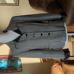 Les Copains Black White Houndstooth Jacket with Leather Trim size Medium 46